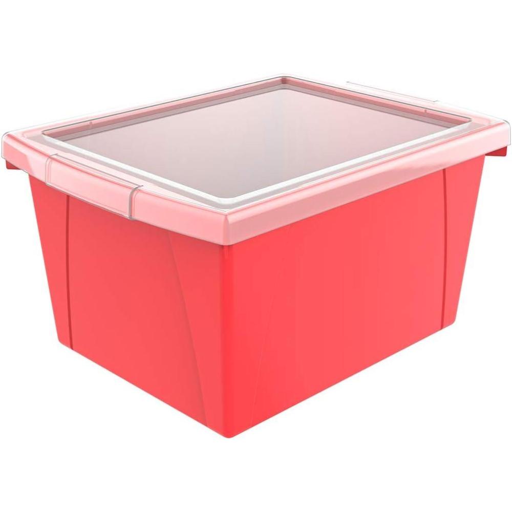 imageStorex 4 Gallon Storage Bin with Lid Plastic Classroom Organizer for Books and Supplies Black 6Pack 61427U06CExterior Measures 1358 x 1114 x 778 inchesRed