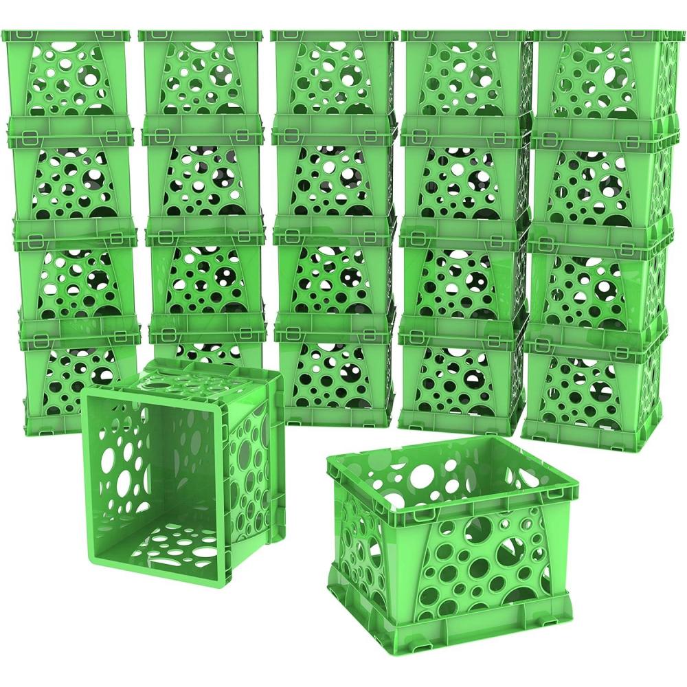 imageStorex Mini Storage Crate 9 x 734 x 6 Inches Various Assorted Colors 12PackGreen