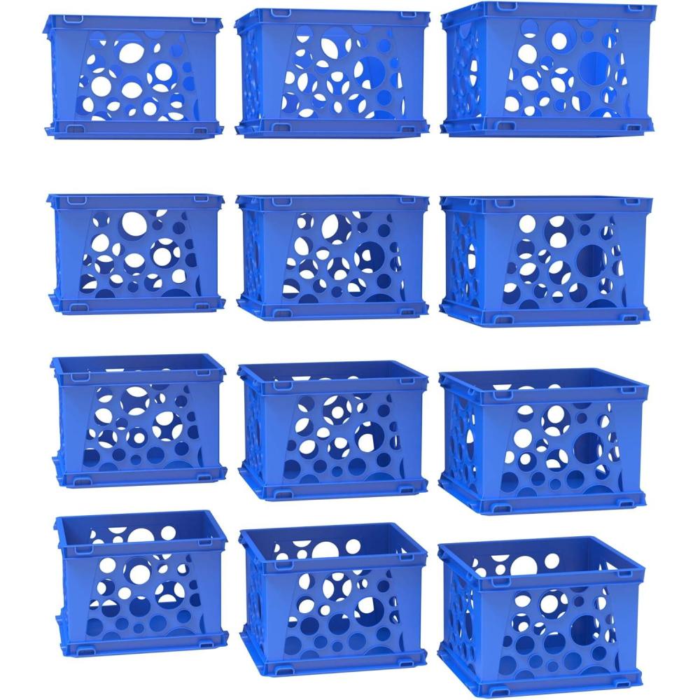 imageStorex Mini Storage Crate 9 x 734 x 6 Inches Various Assorted Colors 12PackSchool Blue