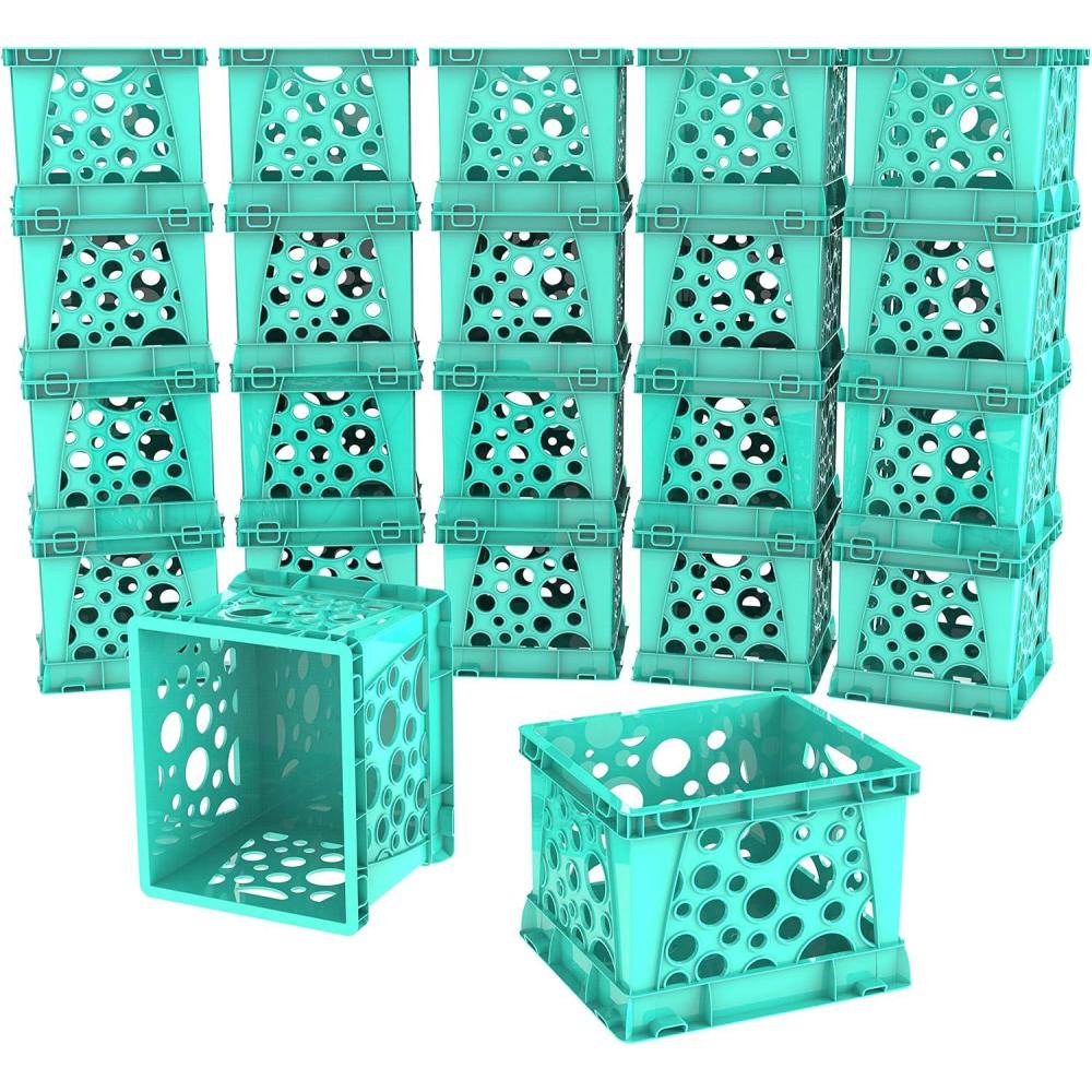 imageStorex Mini Storage Crate 9 x 734 x 6 Inches Various Assorted Colors 12PackTeal