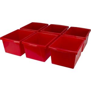 Storex 4 Gallon Storage Bin – Plastic Classroom Organizer for Books and Supplies, Red, 6-Pack (61452U06C)