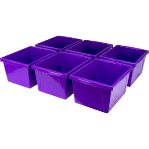 Storex 4 Gallon Storage Bin – Plastic Classroom Organizer for Books and Supplies, Violet, 6-Pack (61481U06C)