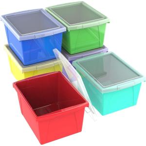 Storex 4 Gallon Storage Bin with Lid – Plastic Classroom Organizer for Books and Supplies, Black, 6-Pack (61427U06C),Exterior Measures 13-5/8 x 11-1/4 x 7-7/8 inches(Assorted)