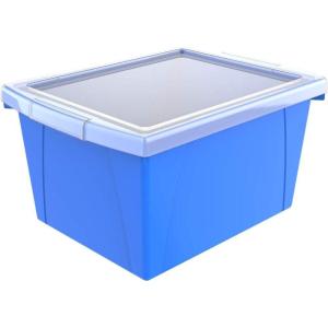 Storex 4 Gallon Storage Bin with Lid – Plastic Classroom Organizer for Books and Supplies, Black, 6-Pack (61427U06C),Exterior Measures 13-5/8 x 11-1/4 x 7-7/8 inches(Blue)