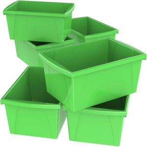 Storex 5.5 Gallon (21L) Classroom Storage Bin, 16.8 x 11.9 x 8.3″, Green, Case of 6 (61485U06C)