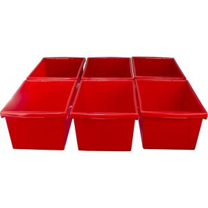 Storex 5.5 Gallon Storage Bin – Plastic Classroom Organizer for Books and Supplies, Red, 6-Pack (61483U06C)