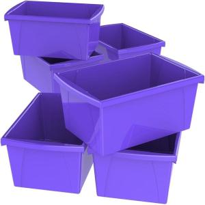 Storex 5.5 Gallon Storage Bin – Plastic Classroom Organizer for Books and Supplies, Violet, 6-Pack (61486U06C)