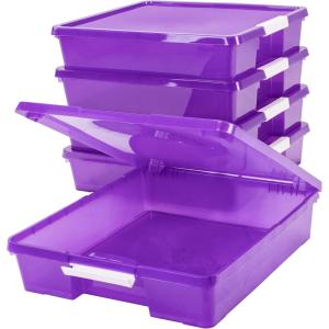 Storex Classroom Craft Project Box – Stacking Plastic Organizer Fits 12×12 Scrapbooking Paper, Purple, 5-Pack (63206U05C)