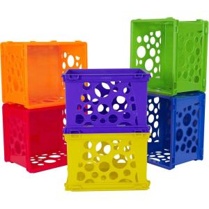 Storex Mini Storage Crate, 9 x 7-3/4 x 6 Inches, Various Assorted Colors, 12-Pack(Assorted Primary)
