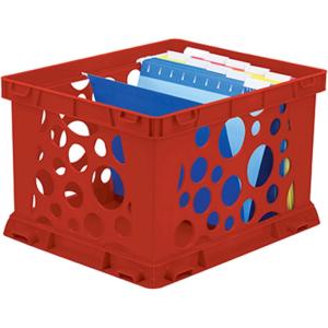 Storex Premium File Crate with Handles – Letter and Legal Document and Folder Storage, Classroom Green 3-Pack (61463U03C)(School Red)