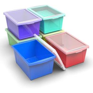 Storex Small Storage Bins, 13.625 x 11.25 x 7.87 Inches, Assorted Colors, Color Assortment Will Vary, Case of 6 (61514U06C)(Assorted Colors)