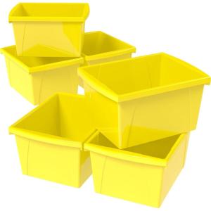 Storex Small Storage Bins, 13.625 x 11.25 x 7.87 Inches, Assorted Colors, Color Assortment Will Vary, Case of 6 (61514U06C)(Yellow)