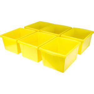 Storex Small Storage Bins, 13.625 x 11.25 x 7.87 Inches, Yellow, Case of 6 (61453U06C)