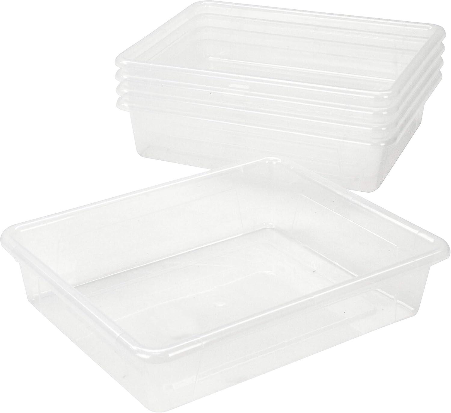 imageStorex Letter Size Deep Storage Tray Organizer Bin for Classroom Office and Home Blue 5Pack 62524U05CClear