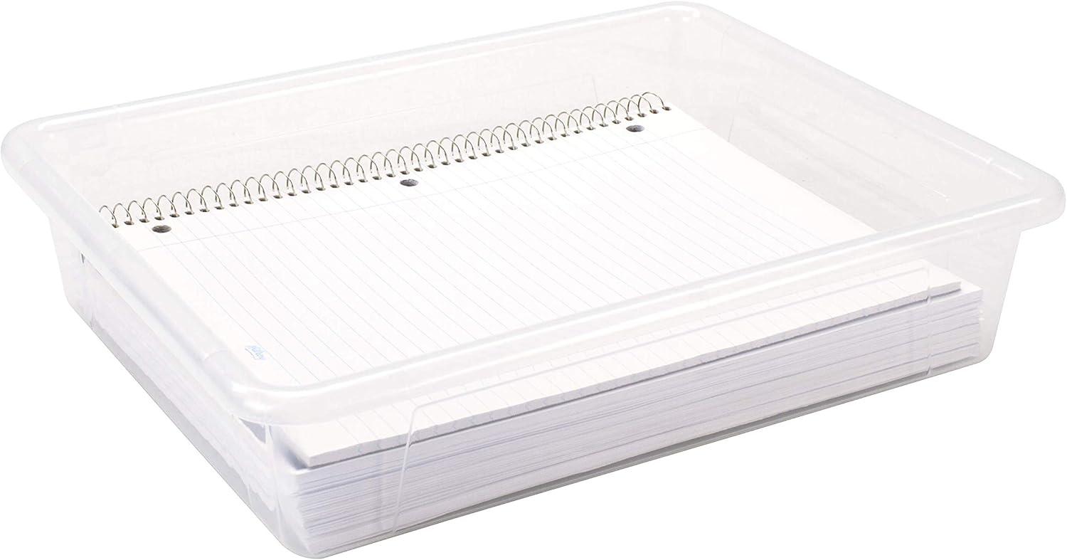 imageStorex Letter Size Deep Storage Tray Organizer Bin for Classroom Office and Home Blue 5Pack 62524U05CClear
