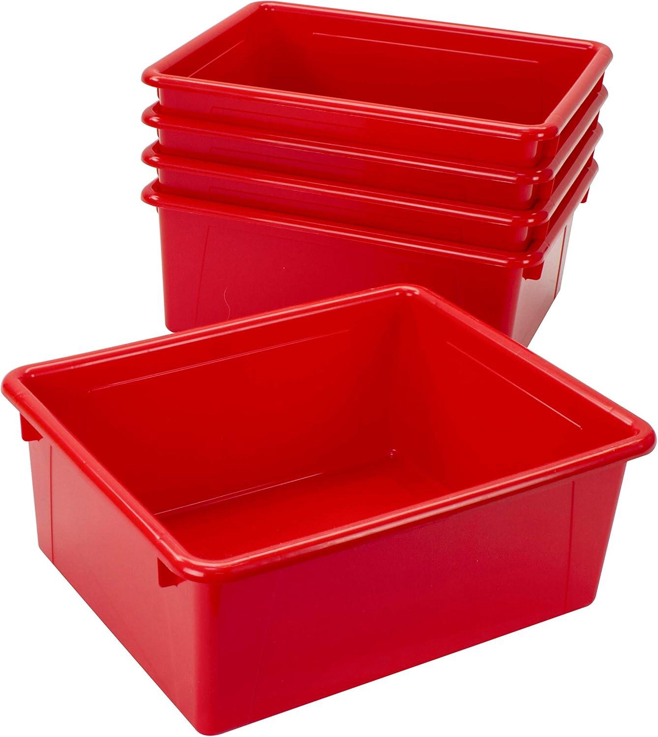 imageStorex Letter Size Deep Storage Tray Organizer Bin for Classroom Office and Home Blue 5Pack 62524U05CRed