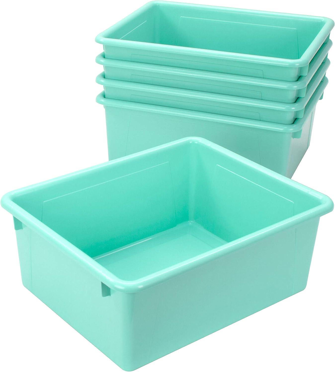 imageStorex Letter Size Deep Storage Tray Organizer Bin for Classroom Office and Home Blue 5Pack 62524U05CTeal