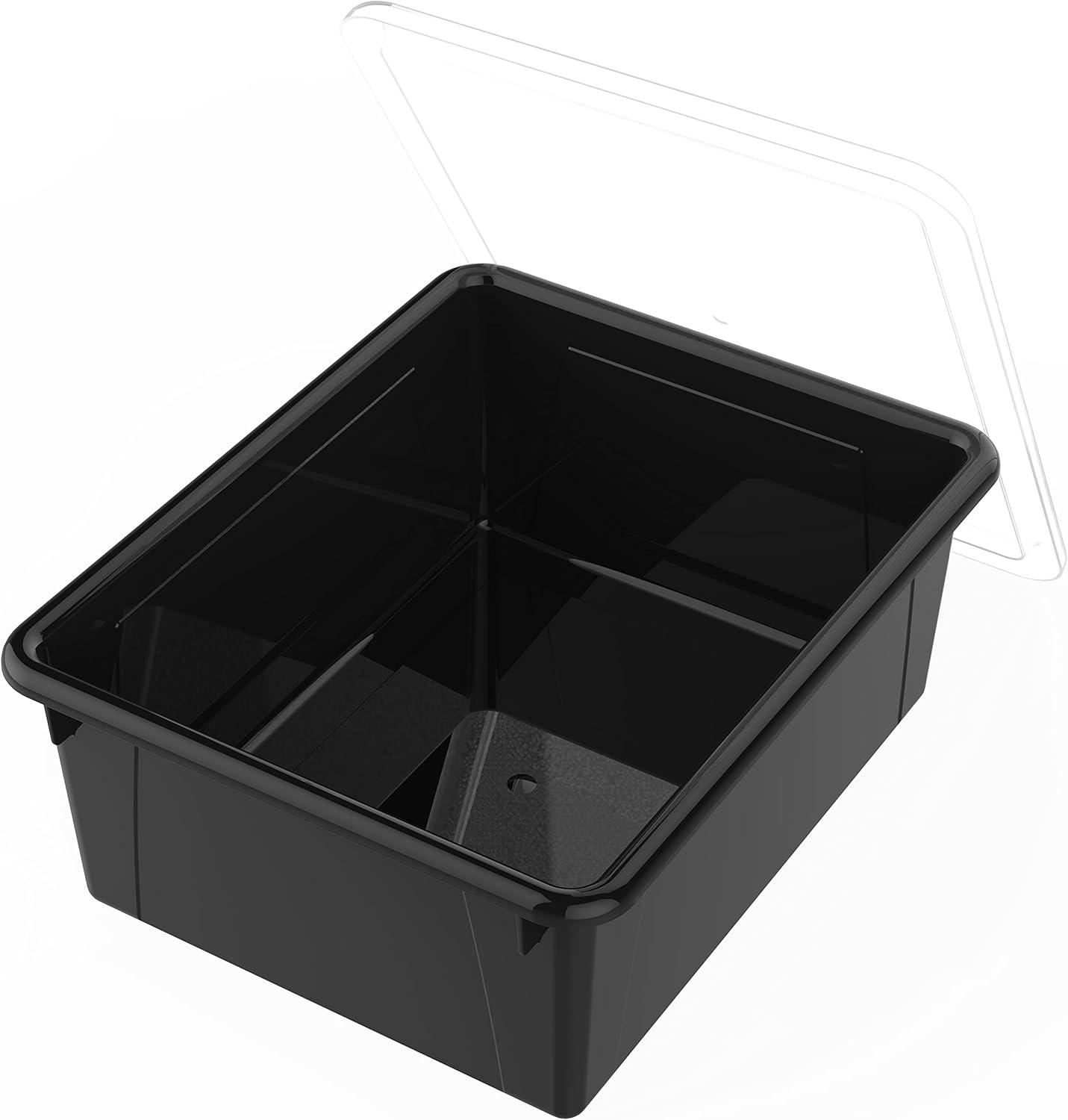 imageStorex Letter Size Deep Storage Tray Organizer Bin with NonSnap Lid for Classroom Office and Home Black 5Pack 62543U05C