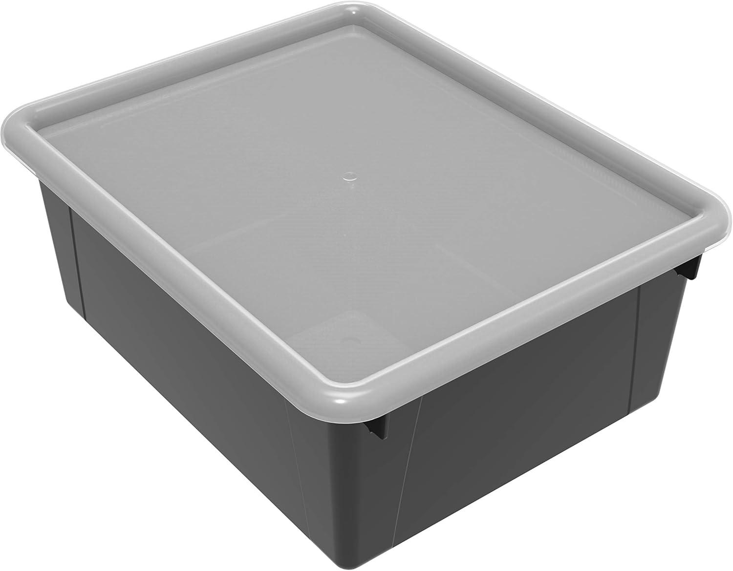 imageStorex Letter Size Deep Storage Tray Organizer Bin with NonSnap Lid for Classroom Office and Home Black 5Pack 62543U05C