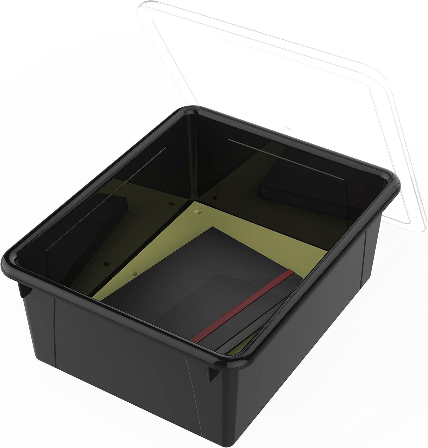 imageStorex Letter Size Deep Storage Tray Organizer Bin with NonSnap Lid for Classroom Office and Home Black 5Pack 62543U05C