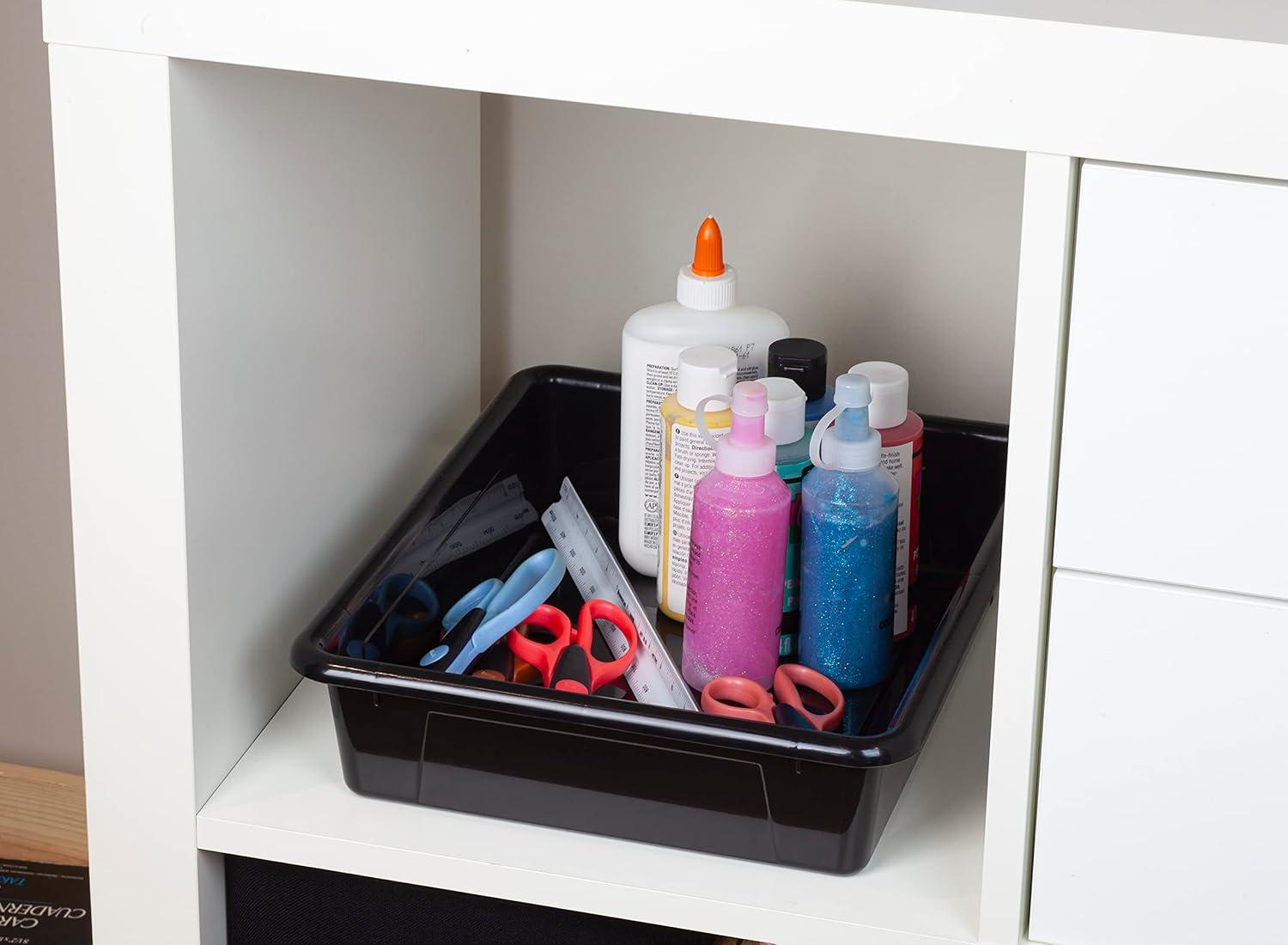imageStorex Letter Size Flat Storage Tray Organizer Bin for Classroom Office and Home Black 5Pack 62516U05C 10 x 13 x 3 Inches