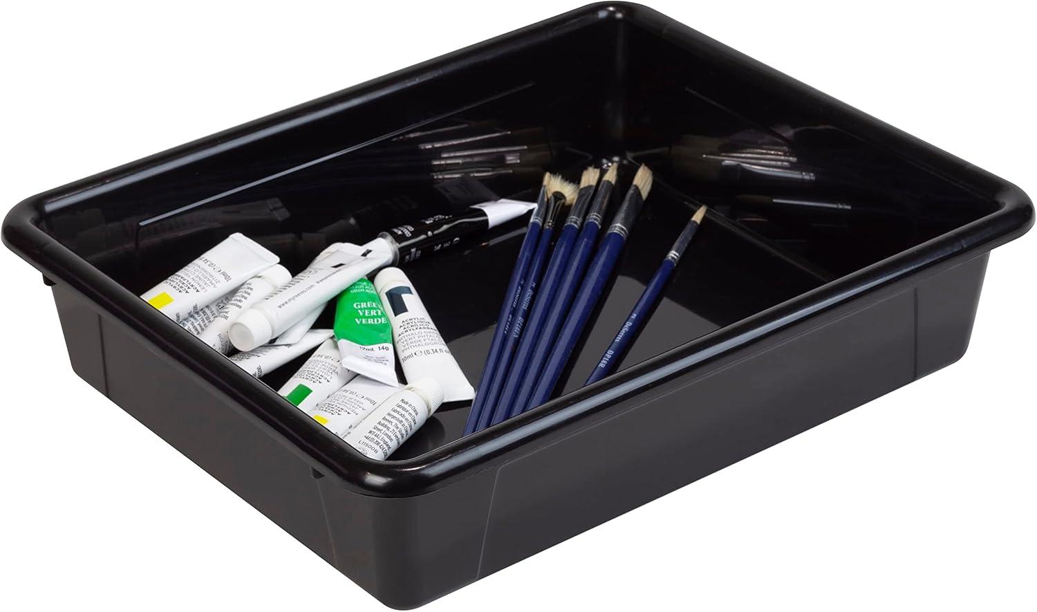 imageStorex Letter Size Flat Storage Tray Organizer Bin for Classroom Office and Home Black 5Pack 62516U05C 10 x 13 x 3 Inches