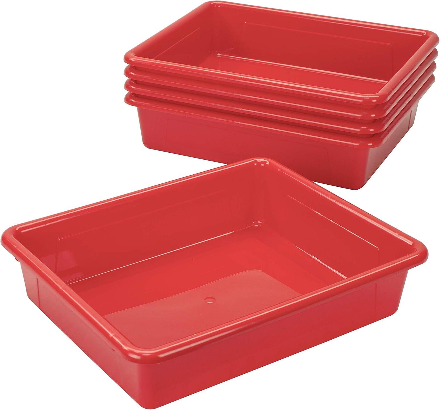 imageStorex Letter Size Flat Storage Tray Organizer Bin for Classroom Office and Home Red 5Pack 62518U05C 10 x 13 x 3 Inches