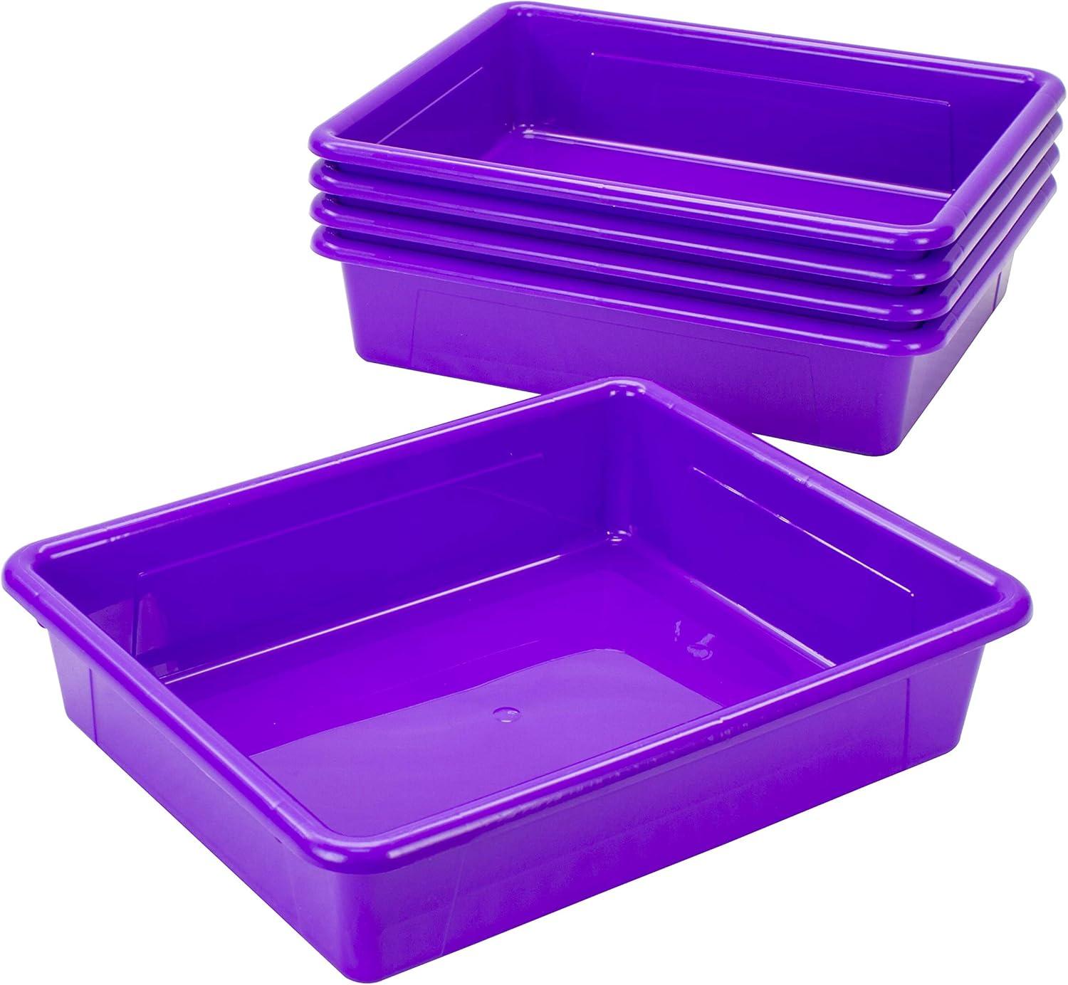 imageStorex Letter Size Flat Storage Tray Organizer Bin for Classroom Office and Home Violet 5Pack 62521U05C