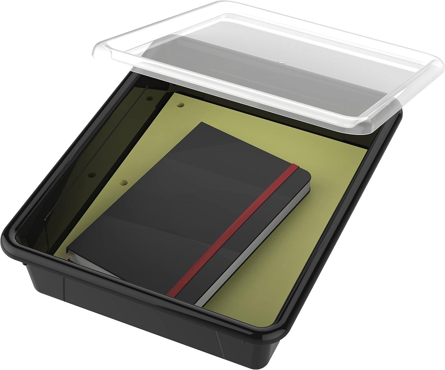 imageStorex Letter Size Flat Storage Tray Organizer Bin with NonSnap Lid for Classroom Office and Home Black 5Pack 62535U05C