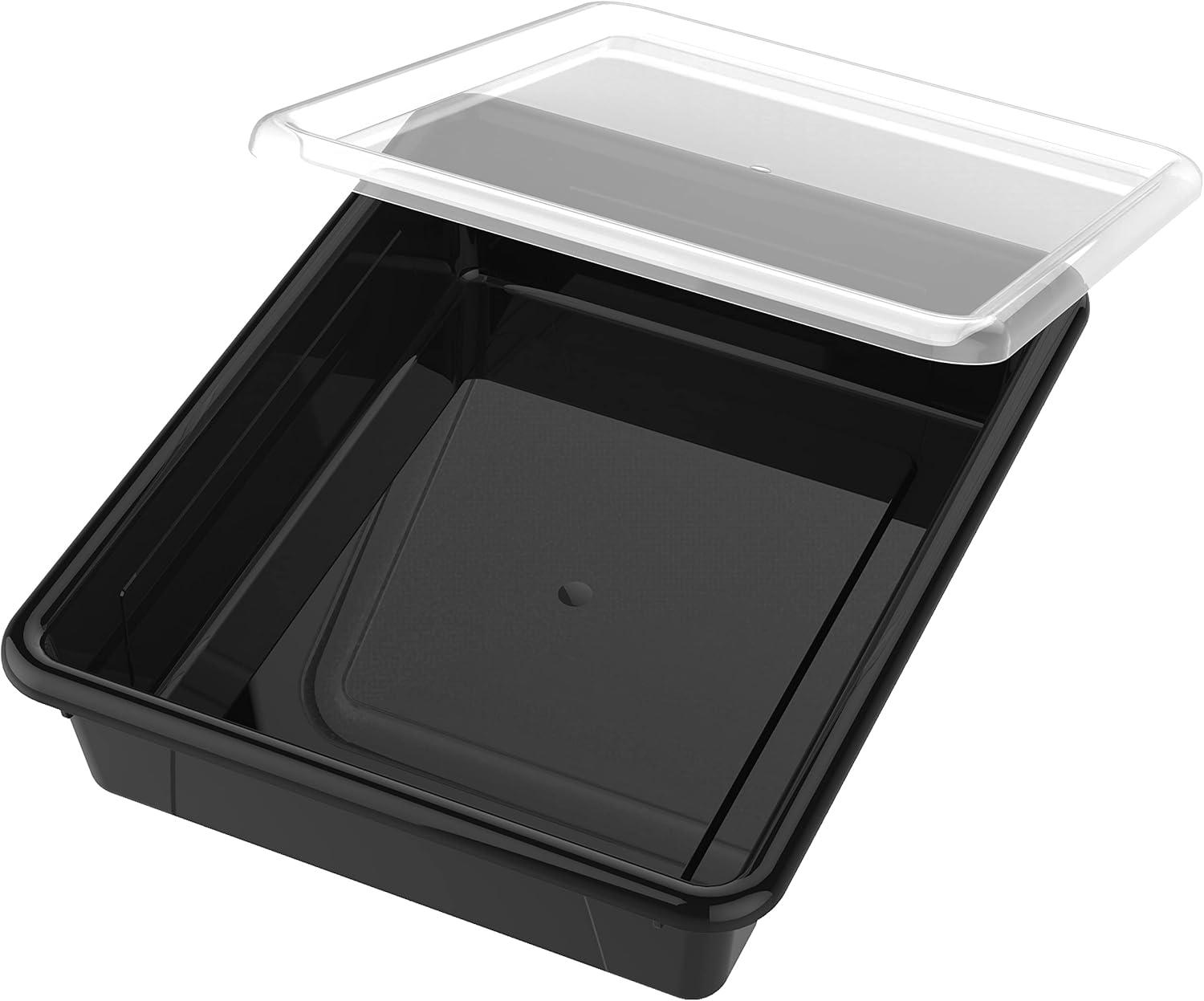 imageStorex Letter Size Flat Storage Tray Organizer Bin with NonSnap Lid for Classroom Office and Home Black 5Pack 62535U05C