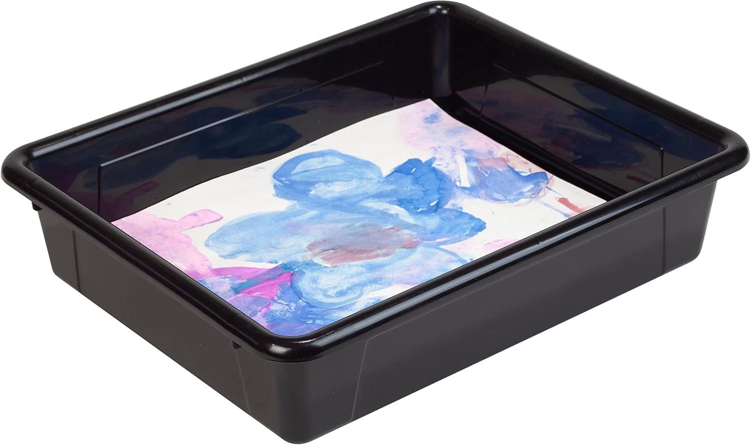 imageStorex Letter Size Flat Storage Tray Organizer Bin with NonSnap Lid for Classroom Office and Home Black 5Pack 62535U05C