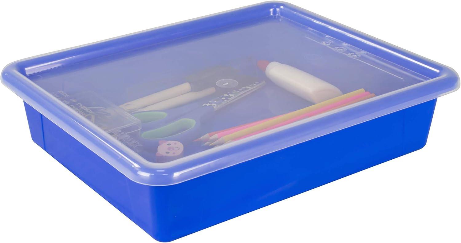 imageStorex Letter Size Flat Storage Tray Organizer Bin with NonSnap Lid for Classroom Office and Home Blue 5Pack 62536U05C