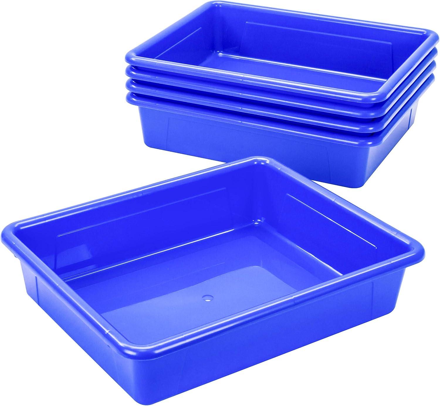 imageStorex Letter Size Flat Storage Tray Organizer Bin with NonSnap Lid for Classroom Office and Home Blue 5Pack 62536U05C