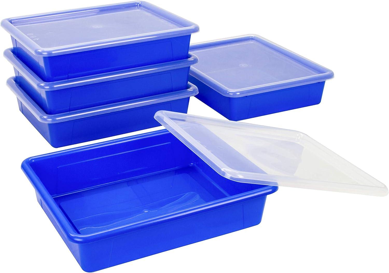 imageStorex Letter Size Flat Storage Tray Organizer Bin with NonSnap Lid for Classroom Office and Home Blue 5Pack 62536U05C