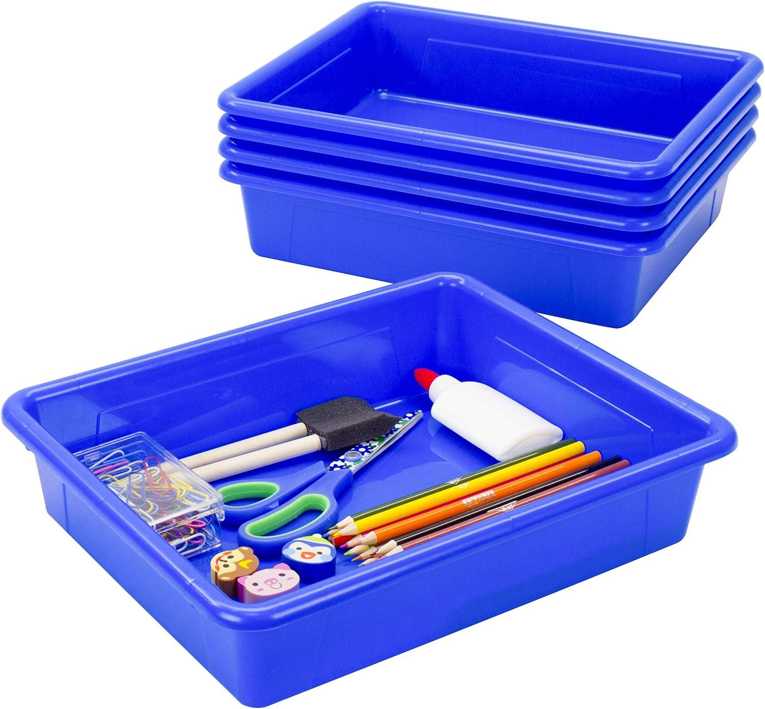imageStorex Letter Size Flat Storage Tray Organizer Bin with NonSnap Lid for Classroom Office and Home Blue 5Pack 62536U05C