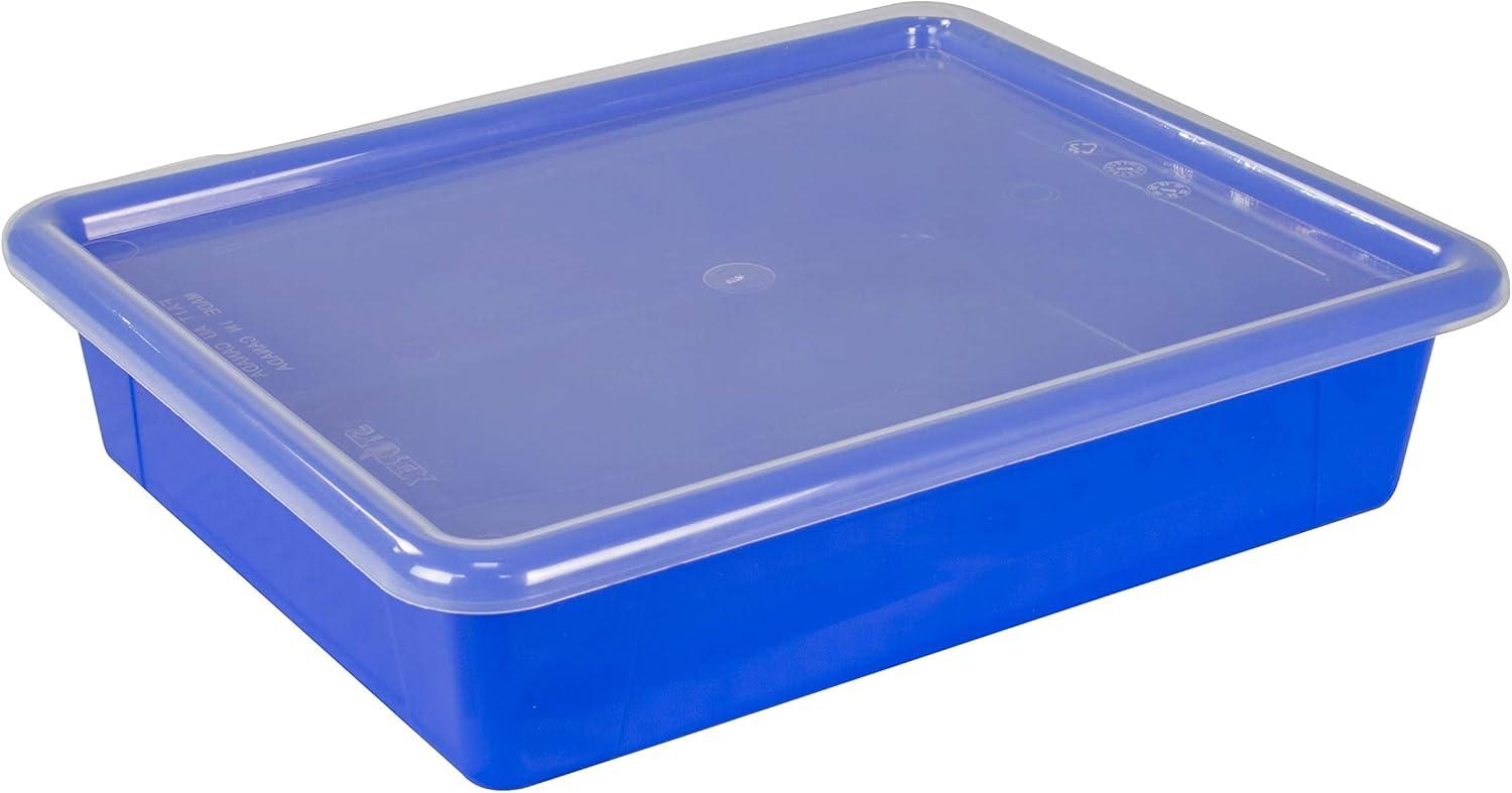 imageStorex Letter Size Flat Storage Tray Organizer Bin with NonSnap Lid for Classroom Office and Home Blue 5Pack 62536U05C