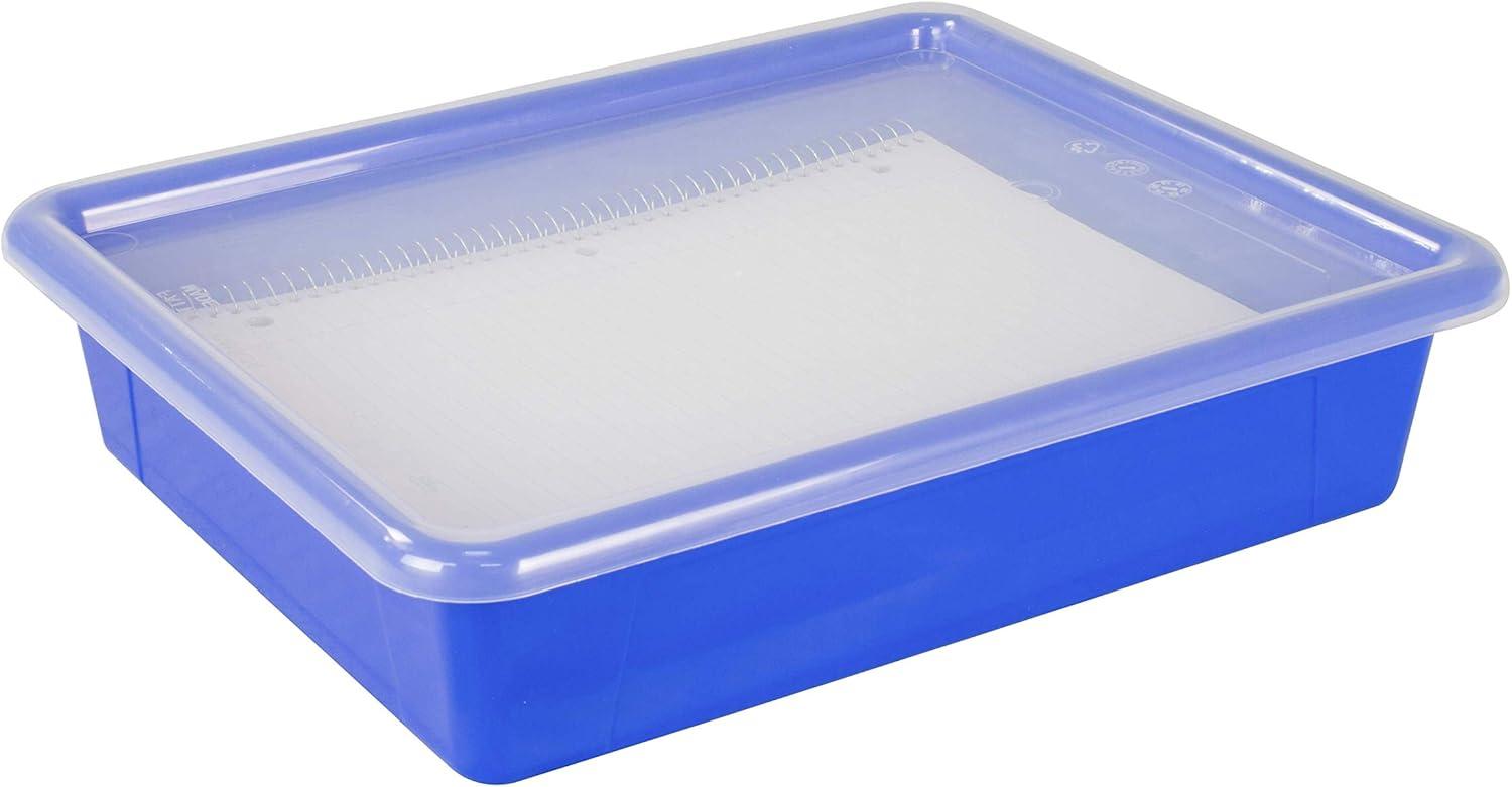 imageStorex Letter Size Flat Storage Tray Organizer Bin with NonSnap Lid for Classroom Office and Home Blue 5Pack 62536U05C