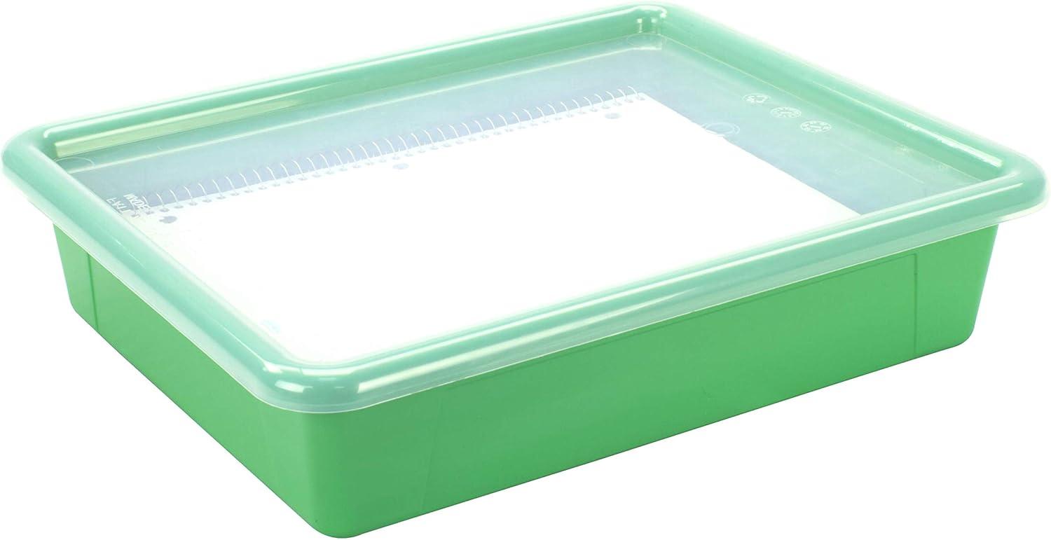 imageStorex Letter Size Flat Storage Tray Organizer Bin with NonSnap Lid for Classroom Office and Home Green 5Pack 62539U05C