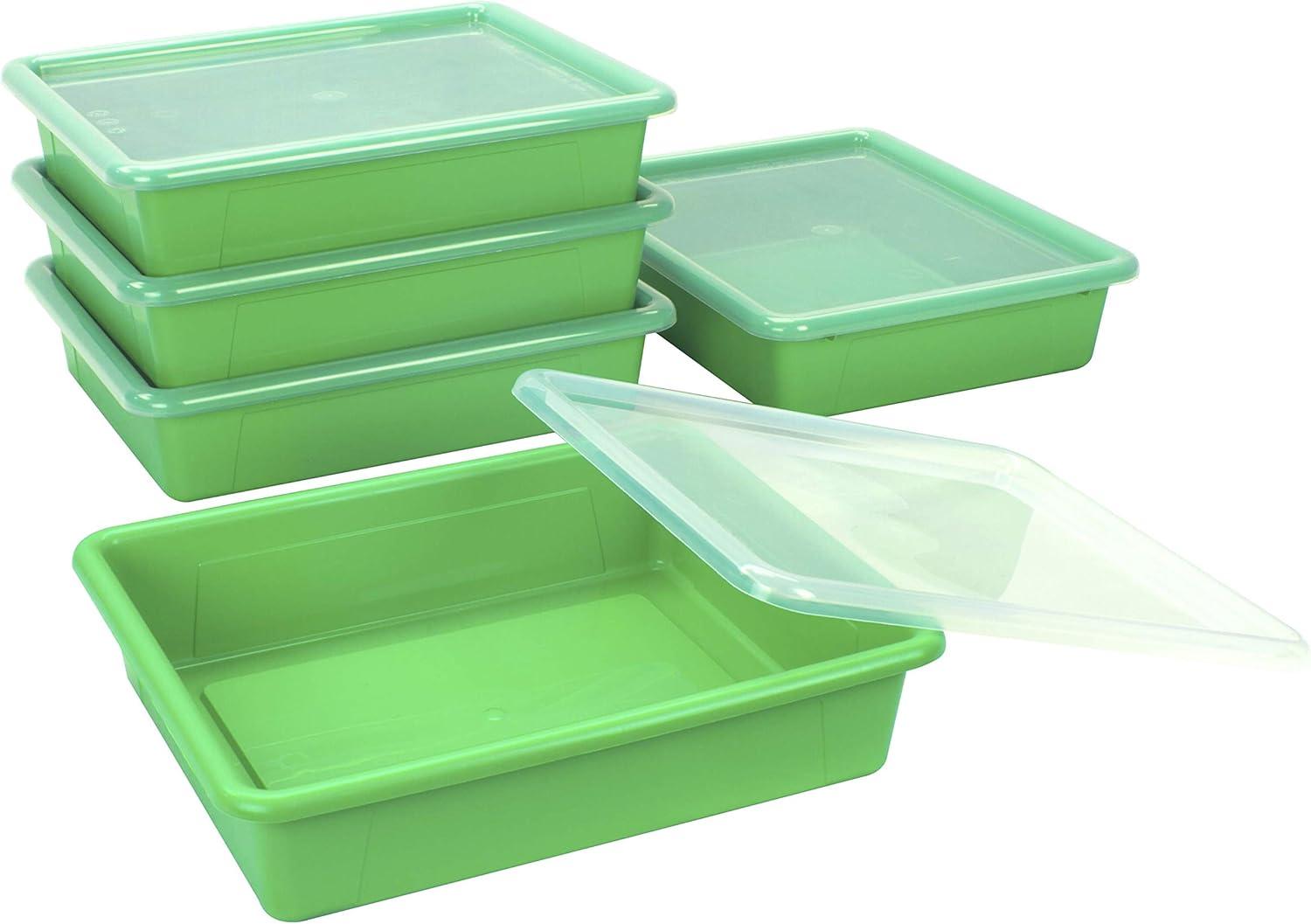 imageStorex Letter Size Flat Storage Tray Organizer Bin with NonSnap Lid for Classroom Office and Home Green 5Pack 62539U05C