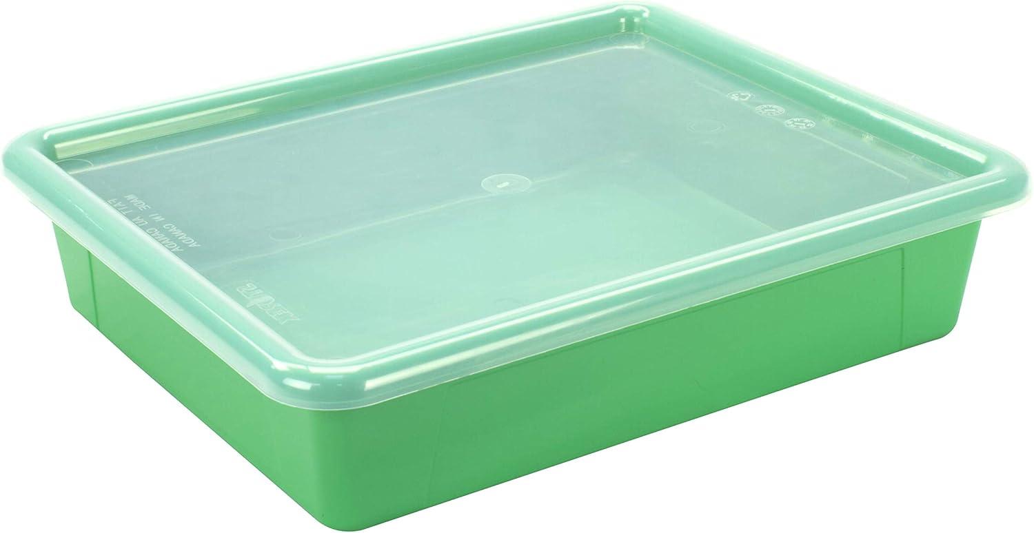 imageStorex Letter Size Flat Storage Tray Organizer Bin with NonSnap Lid for Classroom Office and Home Green 5Pack 62539U05C