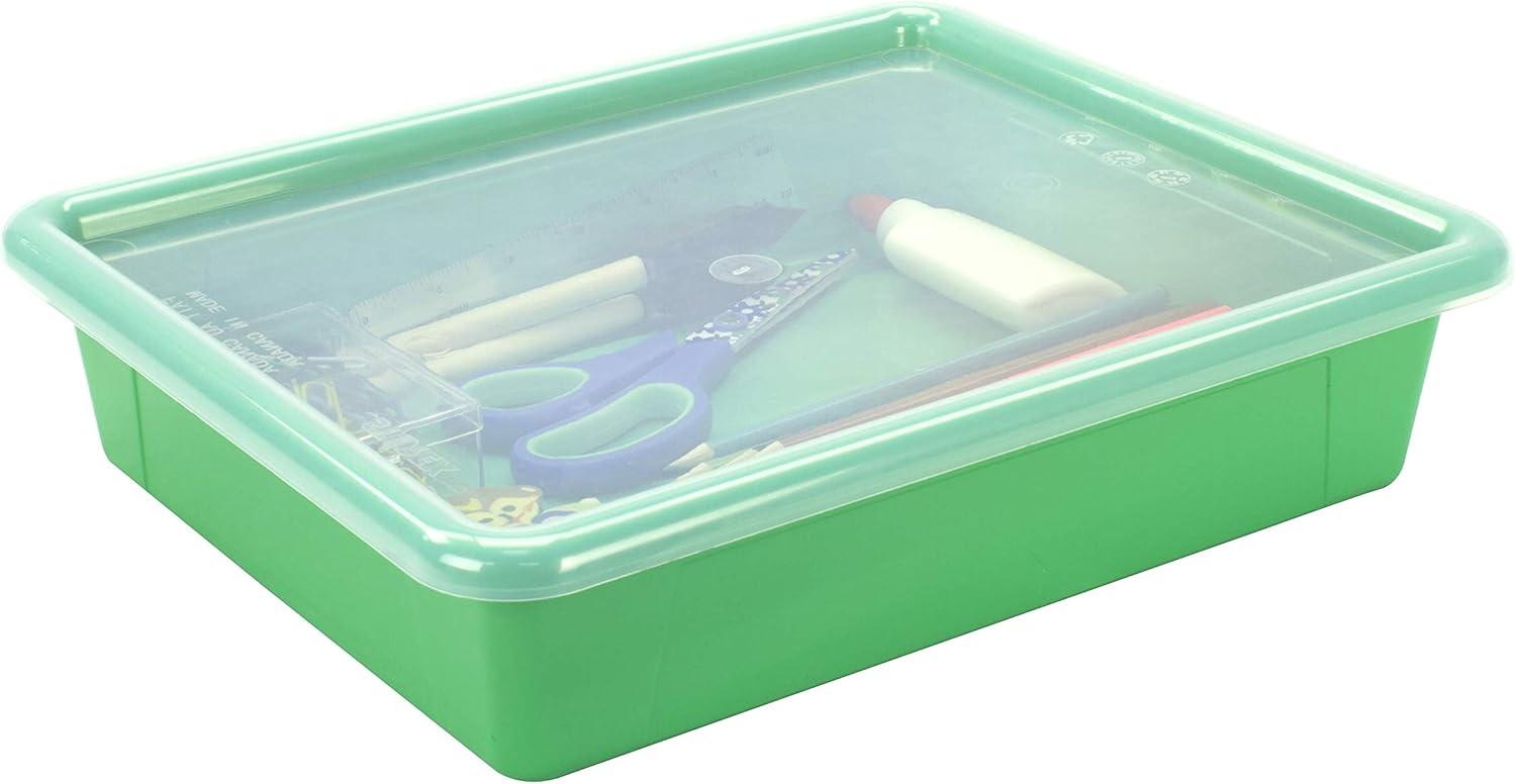 imageStorex Letter Size Flat Storage Tray Organizer Bin with NonSnap Lid for Classroom Office and Home Green 5Pack 62539U05C