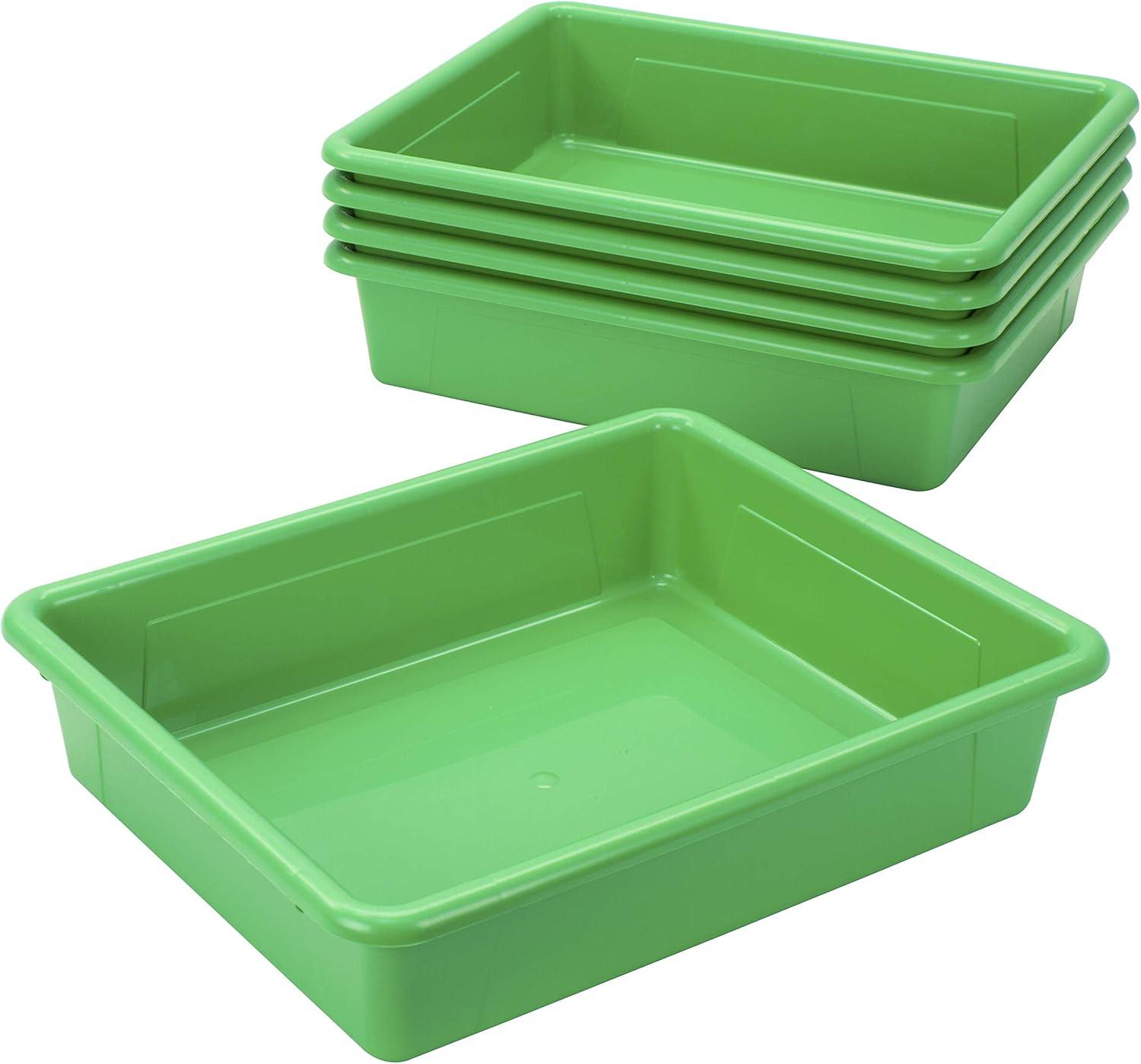 imageStorex Letter Size Flat Storage Tray Organizer Bin with NonSnap Lid for Classroom Office and Home Green 5Pack 62539U05C