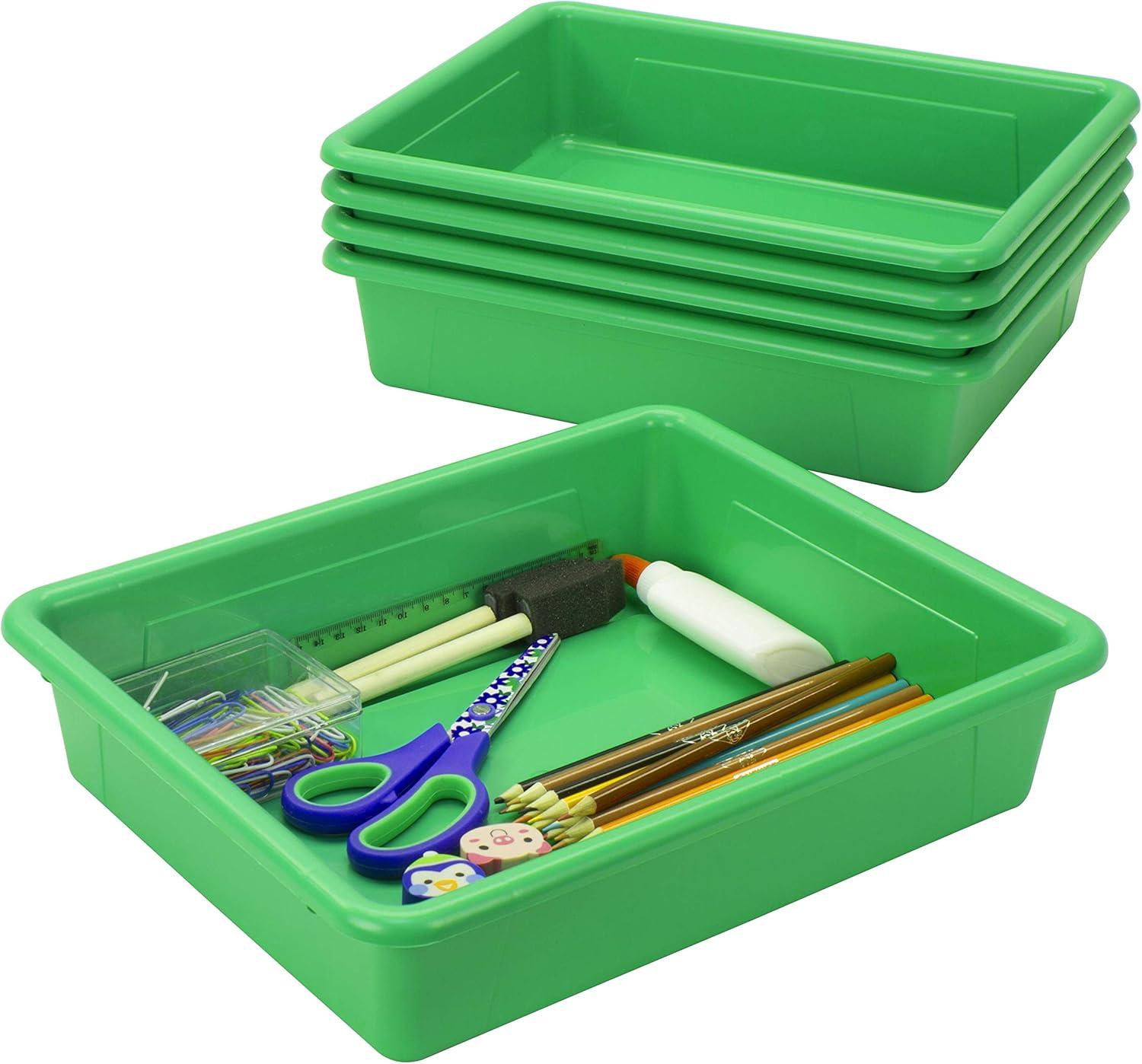 imageStorex Letter Size Flat Storage Tray Organizer Bin with NonSnap Lid for Classroom Office and Home Green 5Pack 62539U05C