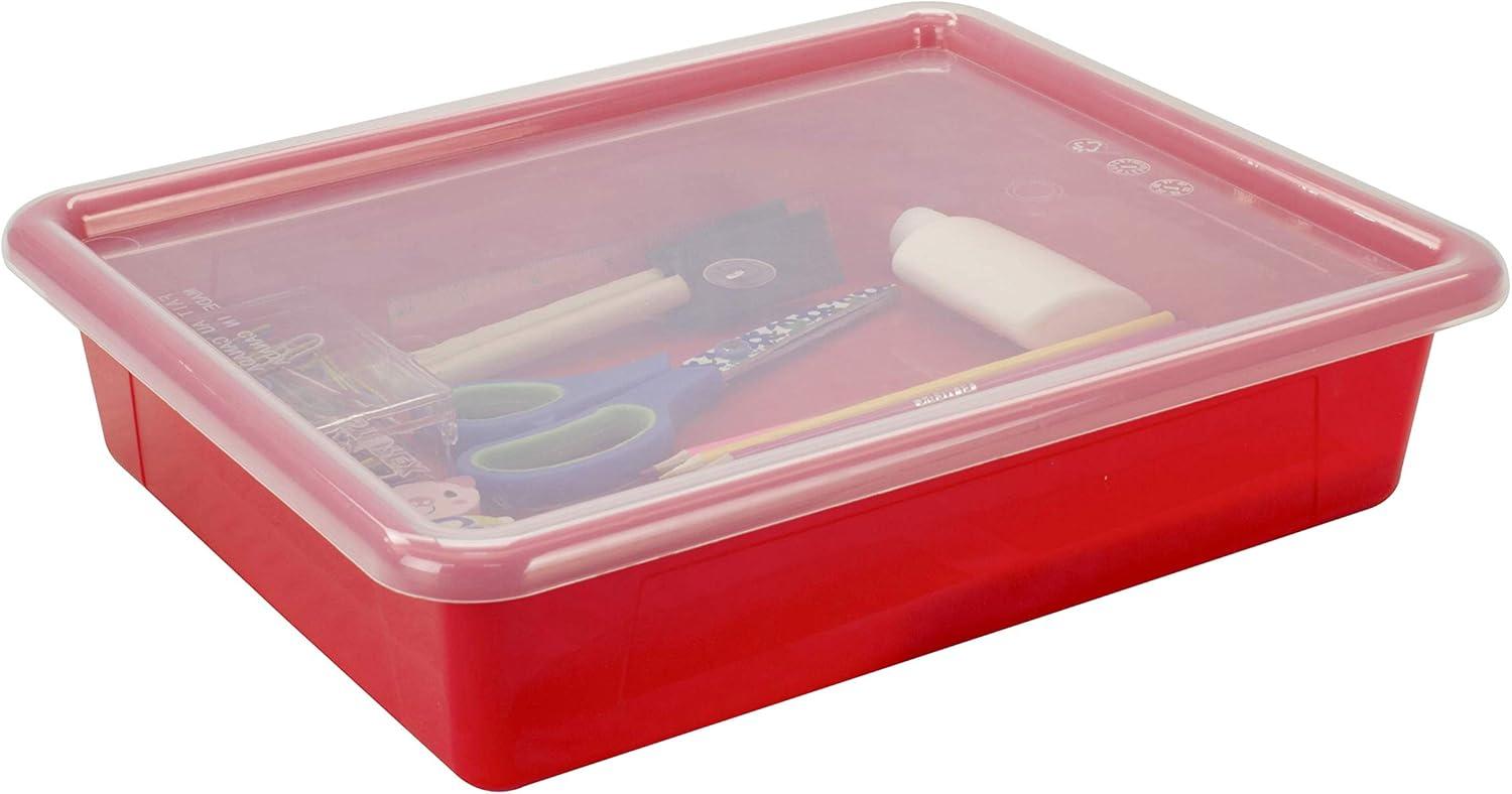 imageStorex Letter Size Flat Storage Tray Organizer Bin with NonSnap Lid for Classroom Office and Home Red 5Pack 62537U05C