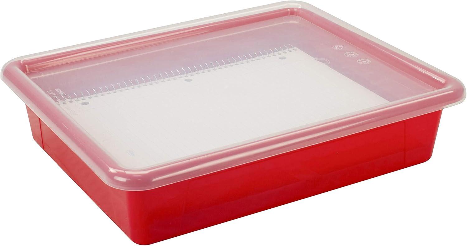 imageStorex Letter Size Flat Storage Tray Organizer Bin with NonSnap Lid for Classroom Office and Home Red 5Pack 62537U05C