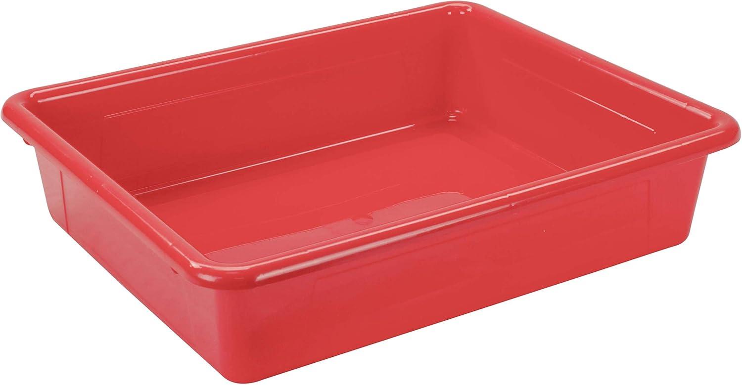 imageStorex Letter Size Flat Storage Tray Organizer Bin with NonSnap Lid for Classroom Office and Home Red 5Pack 62537U05C