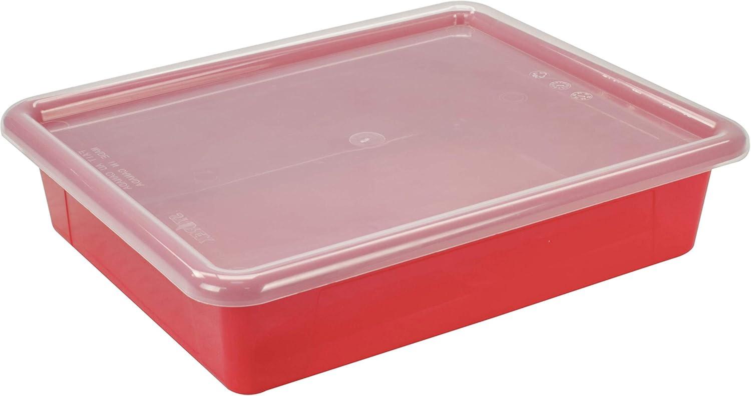 imageStorex Letter Size Flat Storage Tray Organizer Bin with NonSnap Lid for Classroom Office and Home Red 5Pack 62537U05C