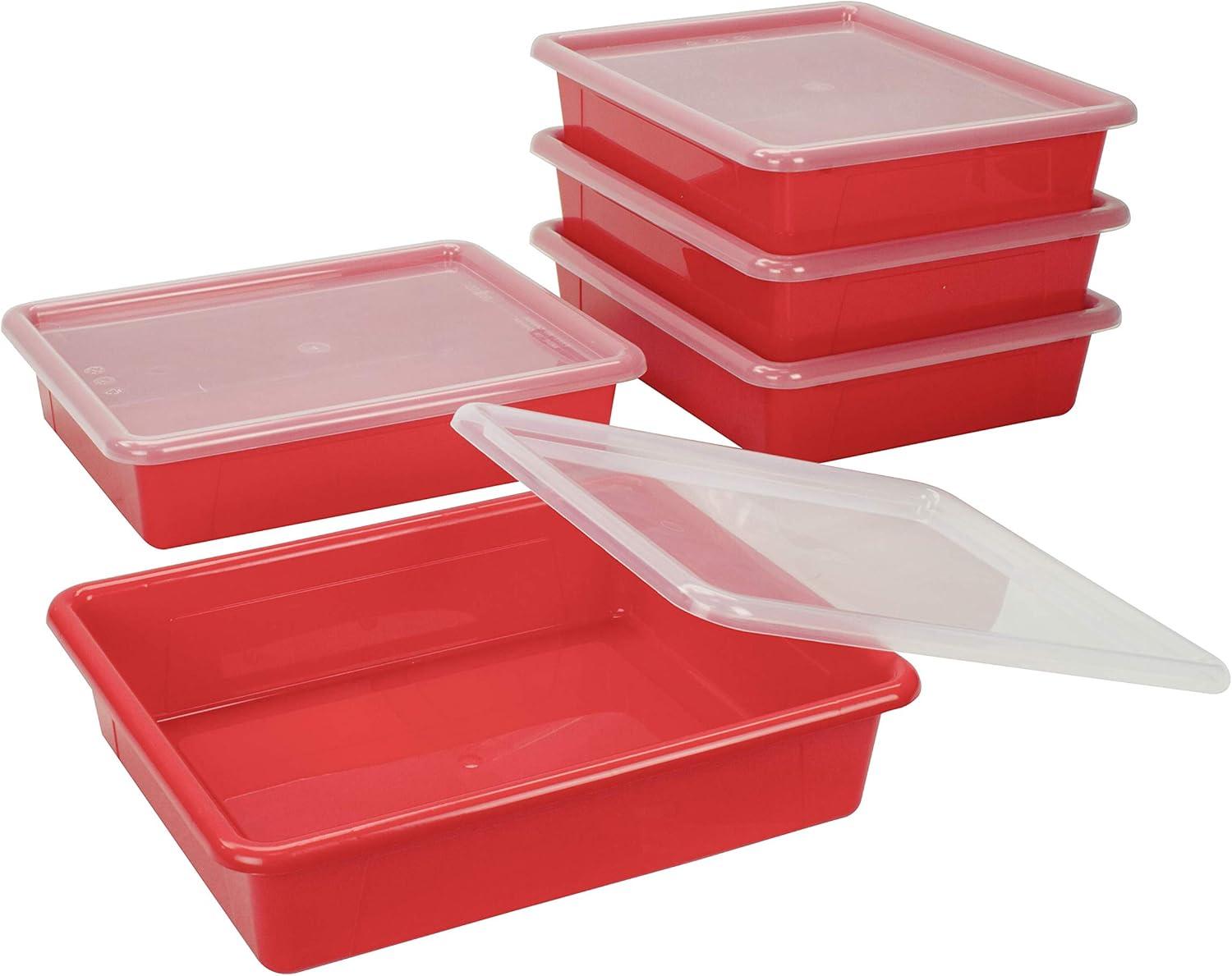 imageStorex Letter Size Flat Storage Tray Organizer Bin with NonSnap Lid for Classroom Office and Home Red 5Pack 62537U05C