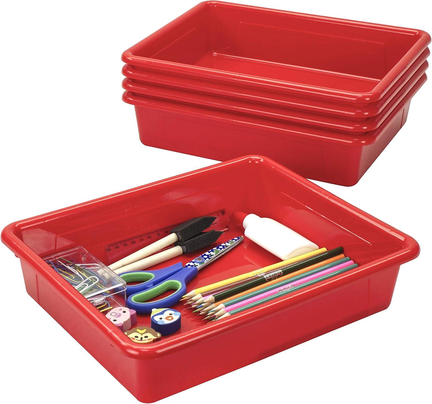 imageStorex Letter Size Flat Storage Tray Organizer Bin with NonSnap Lid for Classroom Office and Home Red 5Pack 62537U05C