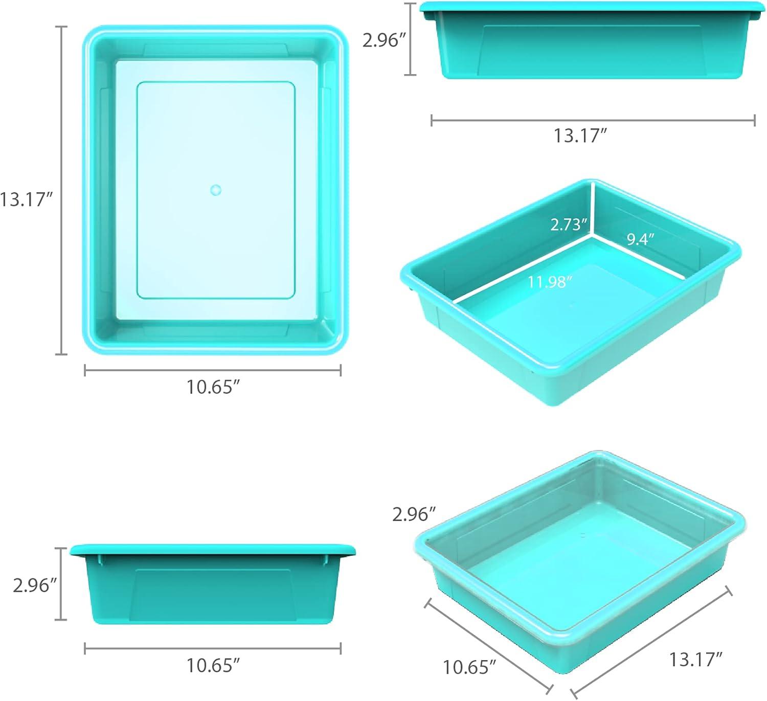 imageStorex Letter Size Flat Storage Tray Organizer Bin with NonSnap Lid for Classroom Office and Home Teal 5Pack 62541U05C